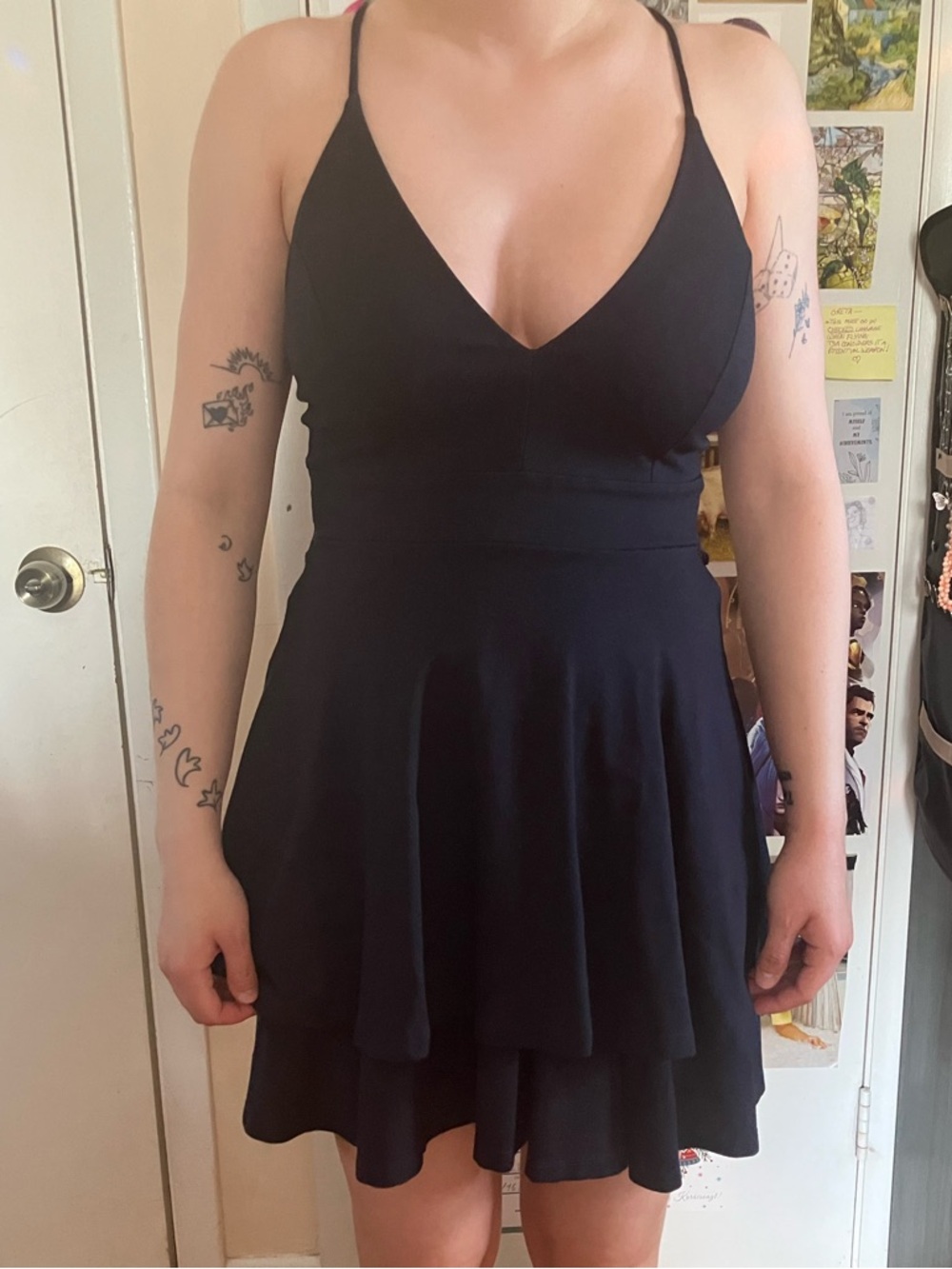 Blue Spaghetti-Strap Fit & Flare Dress